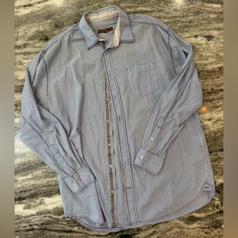 Blue Pronto Uomo Men's Blue Striped Dress Shirt Size XLT